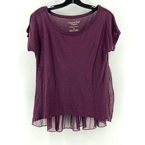 American Eagle Outfitters Short Sleeve Burgundy Happy Hour Tee Shirt Top Size S